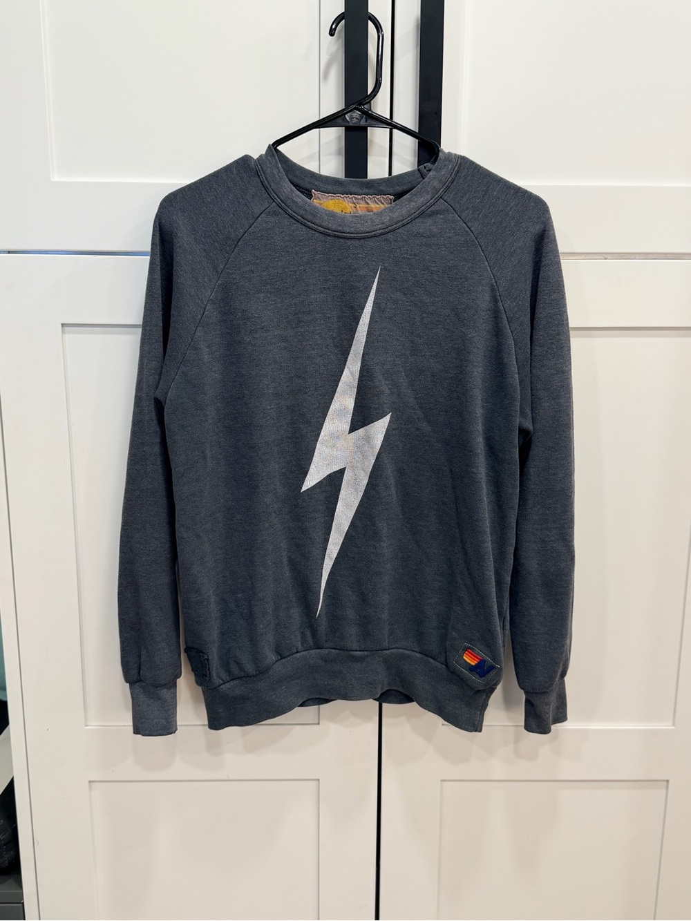 Aviator Nation Charcoal Gray Crewneck with White Lightning Bolt reversable small